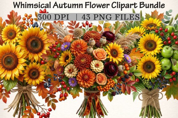 Download Whimsical Autumn Flower Clipart Bundle - Art Collection