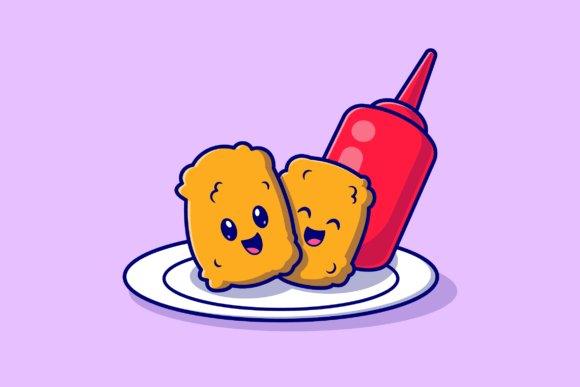 Download Cute Nuggets Smile with Sauce Cartoon - Art Collection