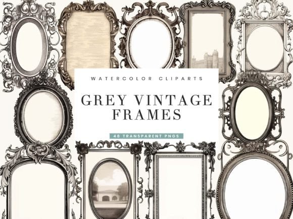 Download Grey Vintage Frames Clipart Png Bundle - Art Collection