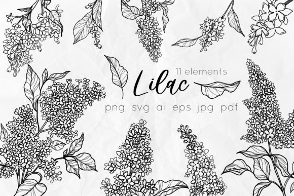 Download Lilac Flowers Line Art SVG - Art Collection