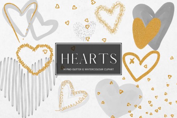Download Grey Watercolour Gold Glitter Hearts - Art Collection