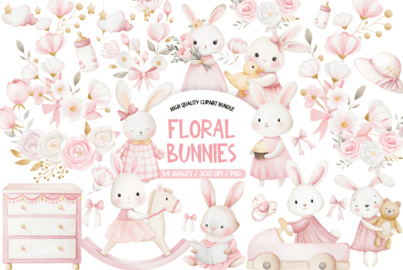 Download Floral Pink Bunny Clipart - Art Collection