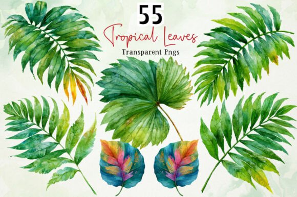 Download Watercolor Tropical Leaves PNG Clipart - Art Collection