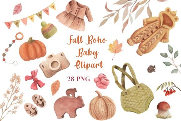 Download Fall Boho Baby Watercolor Clipart PNG - Art Collection