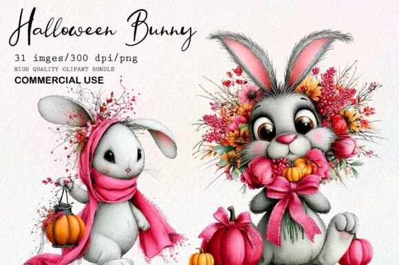 Download Pink Halloween Bunny Clipart Bundle - Art Collection