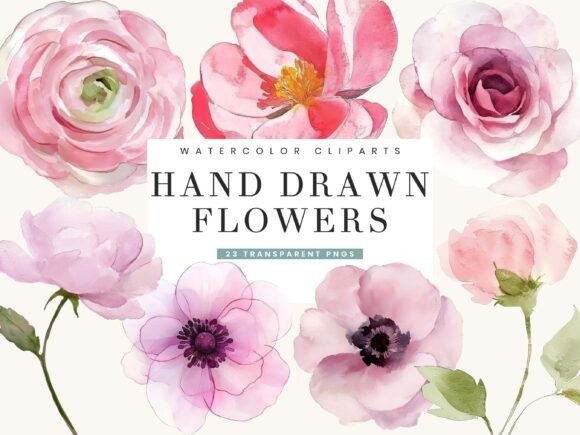 Download Watercolor Hand Drawn Flowers Clipart - Art Collection