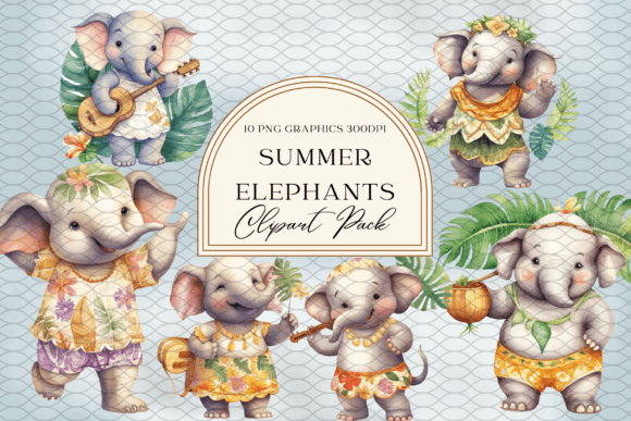 Download Watercolor Summer Luau Elephants Clipart - Art Collection