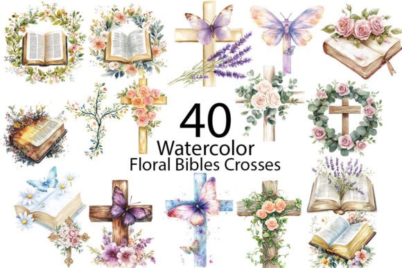 Download Floral Bibles Crosses Watercolor Clipart - Art Collection