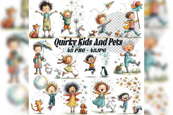 Download Whimsical Kids &amp; Pets Clipart Set - Art Collection