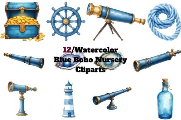 Download Watercolor Blue Boho Nursery Cliparts - Art Collection