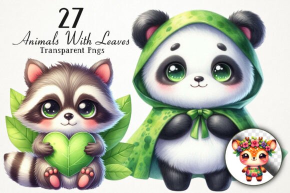 Download Cute Animals with Leaves PNG Clipart - Art Collection