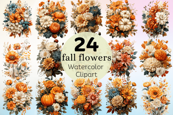 Download Fall Flowers Watercolor Clipart Bundle - Art Collection