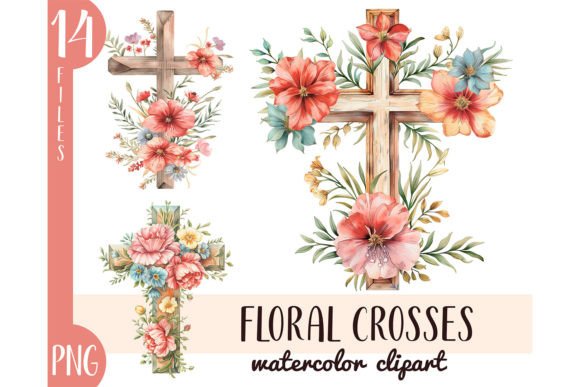 Download Watercolor Floral Crosses Clipart PNG - Art Collection