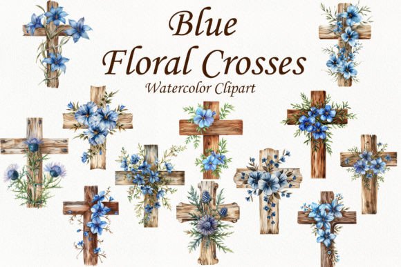 Download Blue Floral Crosses Clipart - Art Collection