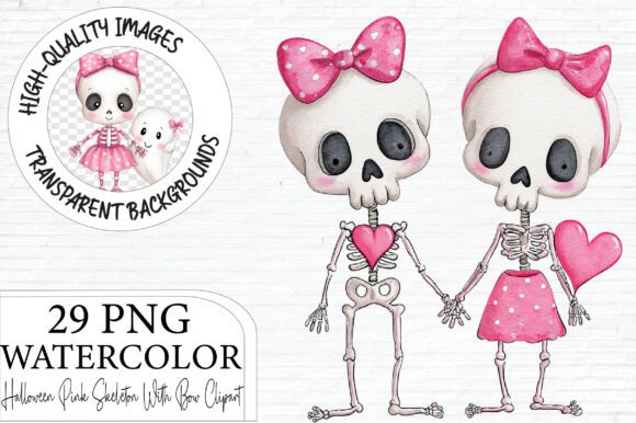 Download Halloween Pink Skeleton with Bow Clipart - Art Collection