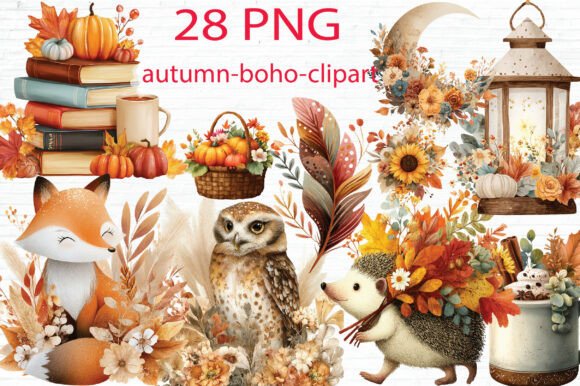 Download Autumn Boho Clipart Bundle PNG - Art Collection