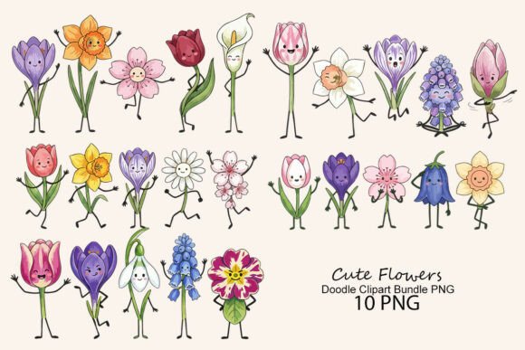 Download Cute Flowers Doodle Clipart Bundle PNG - Art Collection