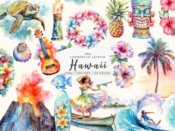 Download Hawaii Watercolor Tiki Art, Luau Clipart - Art Collection