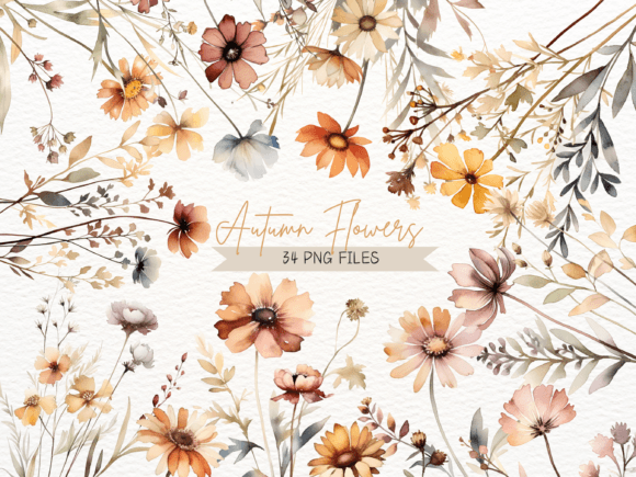 Download Watercolor Autumn Flowers PNG Clipart - Art Collection