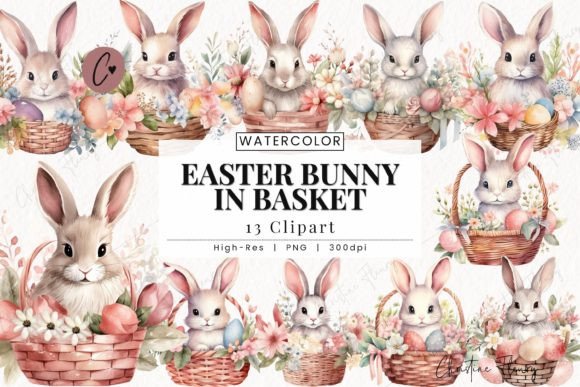Download Easter Bunnies in Baskets Clipart - Art Collection