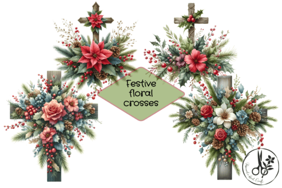 Download Festive Floral Crosses - Clip Art - Art Collection