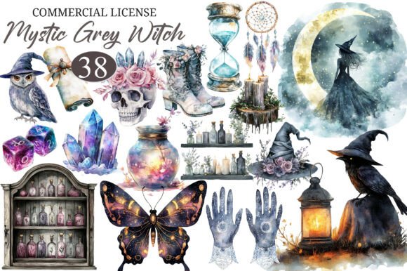 Download Watercolor Mystic Grey Witch Clipart - Art Collection