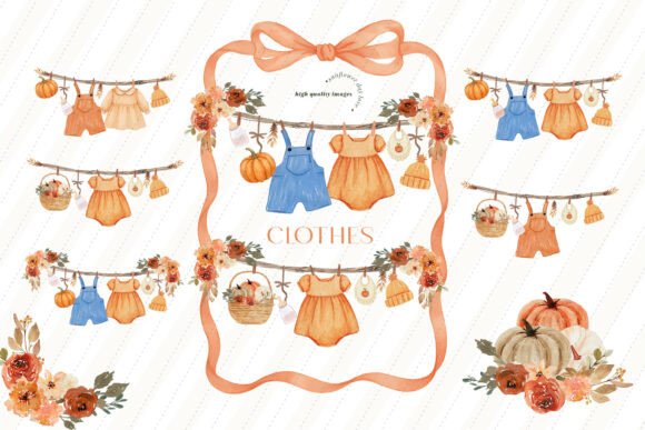 Download Fall Boho Baby Clothesline Clipart - Art Collection