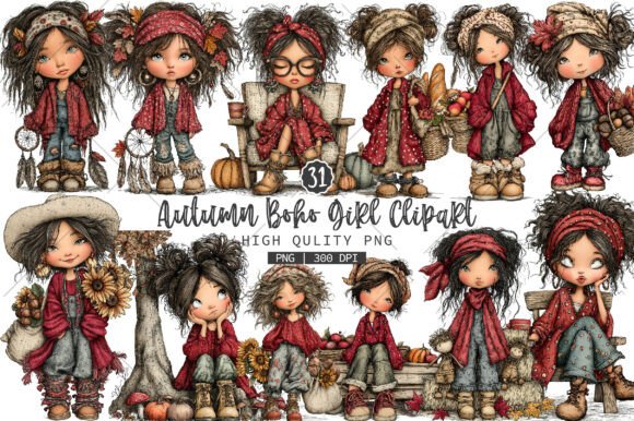 Download Autumn Boho Girl PNG Clipart - Art Collection