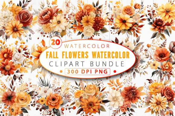 Download Fall Flowers Watercolor Clipart Bundle - Art Collection