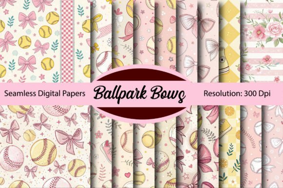Download Ballpark Bows Sports Digital Paper - Sports digital paper Collection