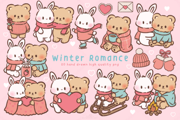 Download Winter Romance Kawaii Bear Bunny Clipart - Art Collection