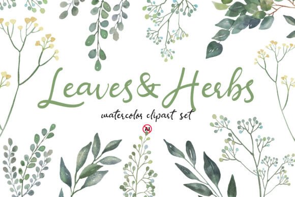 Download Watercolor Leaves &amp; Herbs Clipart Set - Art Collection